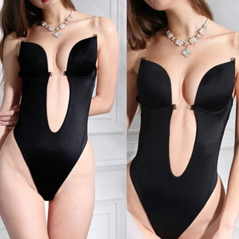 Body Gainant Invisible Femme – Soutien-Gorge Push-Up Décolleté Plongeant & Culotte String Sculptante
